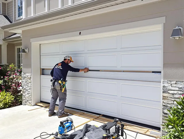 Matthews Garage Door Repair team performing complete garage door replacement at Matthews residence