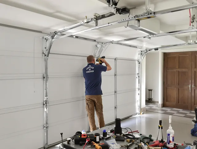 Matthews Garage Door Repair certified technician performing precision garage door repair in Matthews