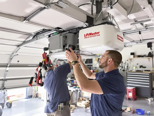 Matthews Garage Door Repair technician performing advanced diagnostics on garage opener in Matthews
