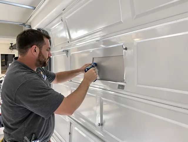 Garage door panel repair by Matthews Garage Door Repair in Matthews