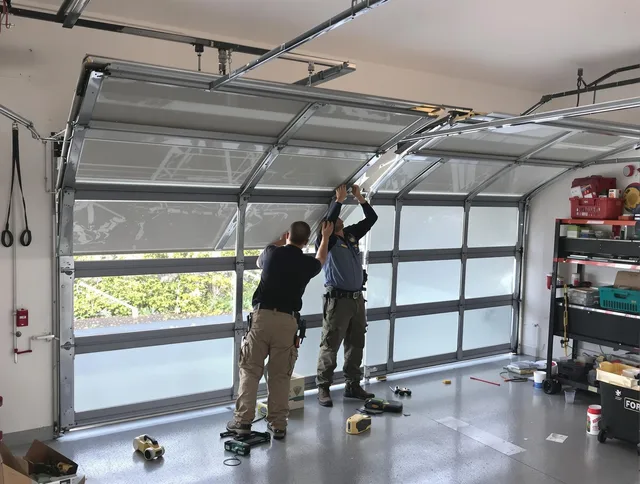Matthews Garage Door Repair expert performing precise panel replacement on Matthews garage door